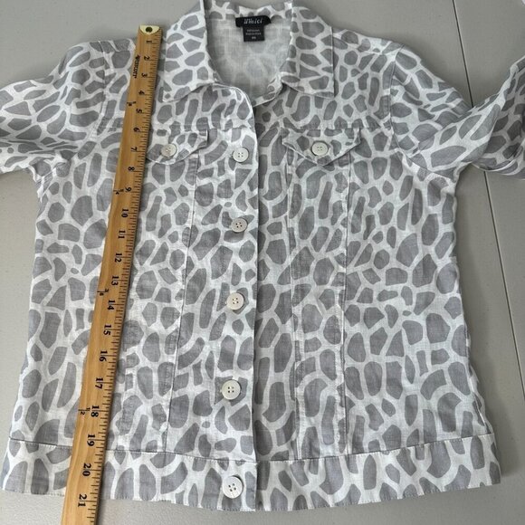 Pure Amici Button-up Jacket XS Gray White Animal Print 100% Linen - Picture 10 of 10